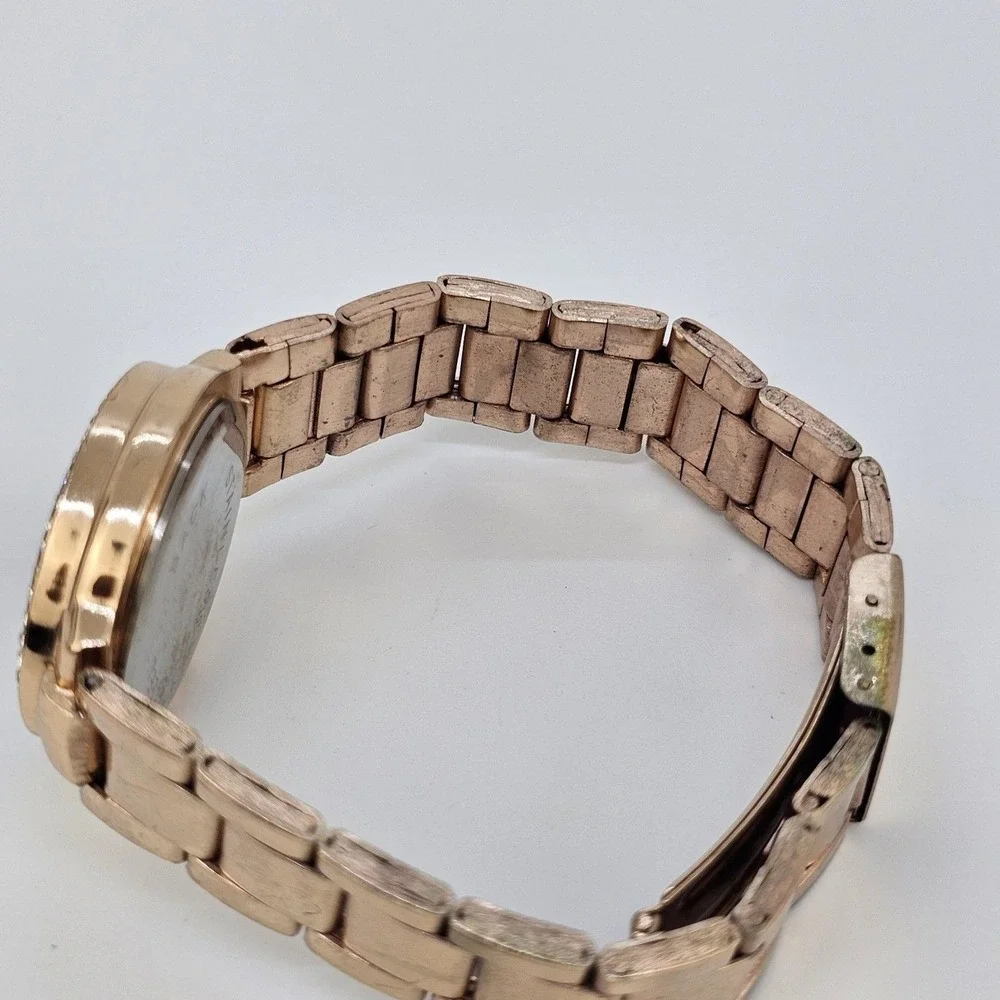 30MM Women's Watch Gold Dial Crystal Bezel Gold Bracelet Band 6.5